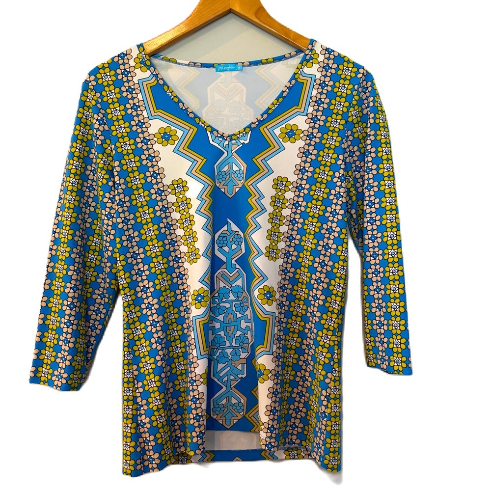 J. McLaughlin Blue and Yellow Floral Blouse